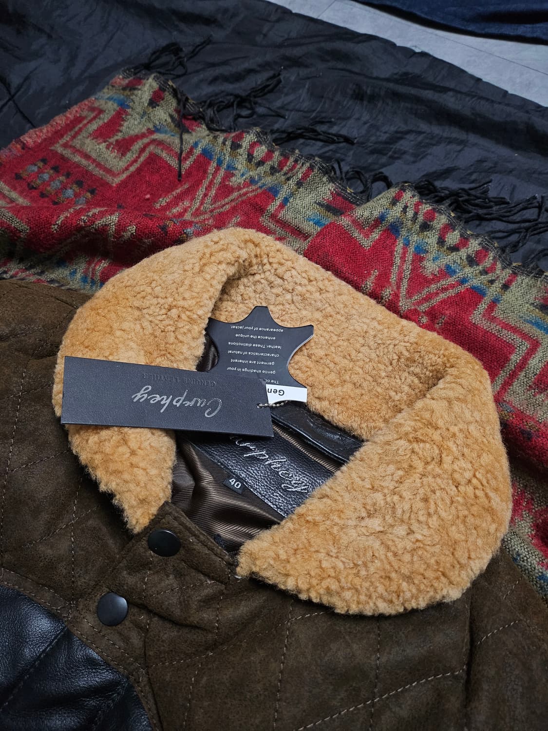 미사용)carphey  웨스턴 카우 레더 패딩 재킷 100 상품이미지3