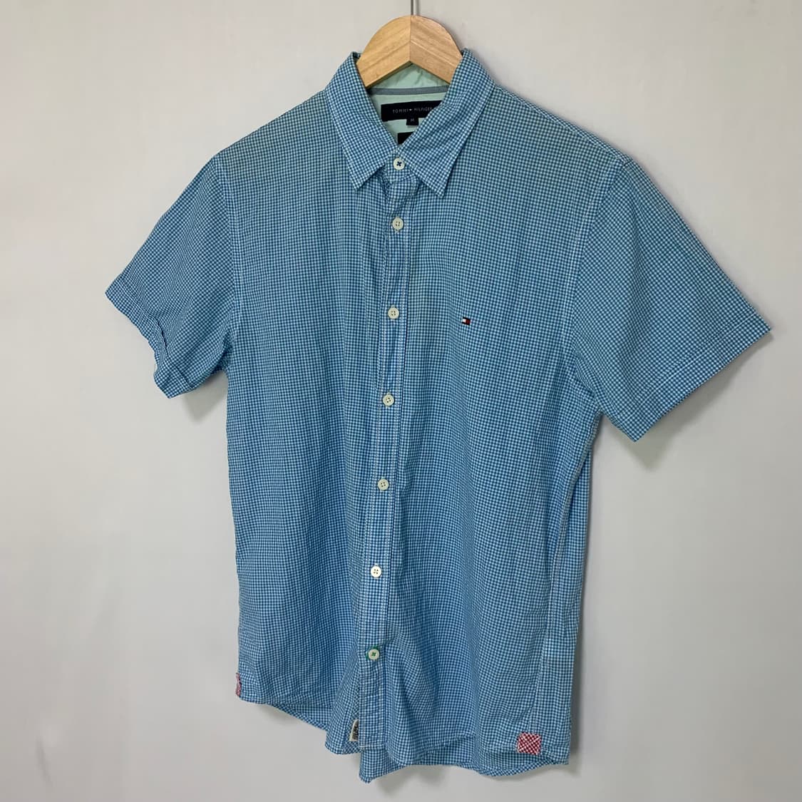 타미힐피거 스카이 블루 깅엄 체크 반팔 셔츠 M  상품이미지2