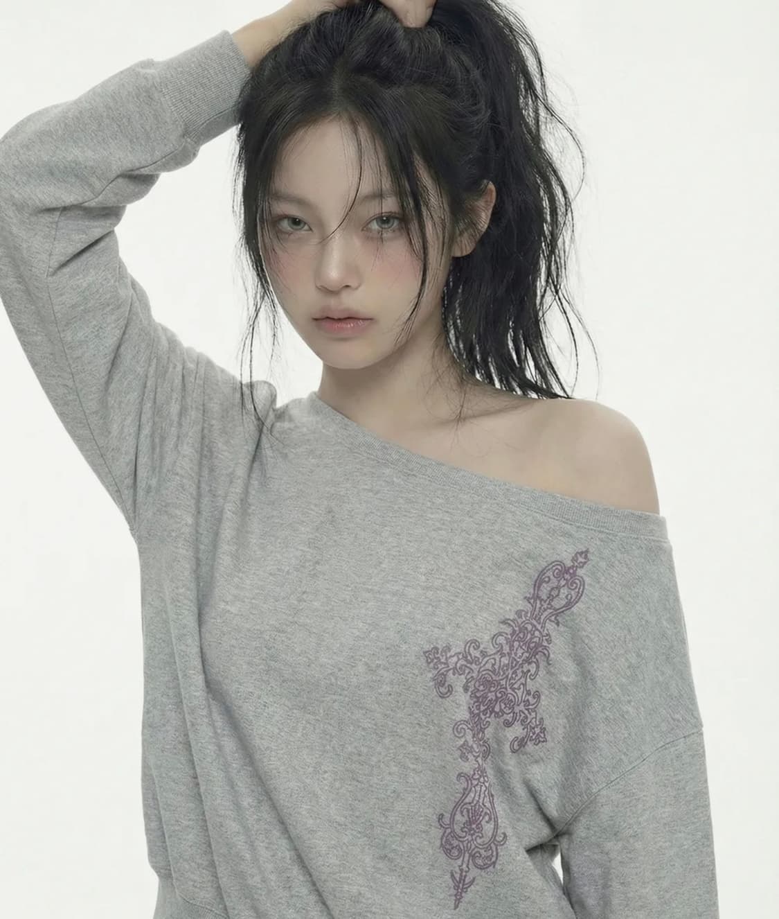 [WOMAN]SIM CROSS원숄더 맨투맨_GRAY 상품이미지1