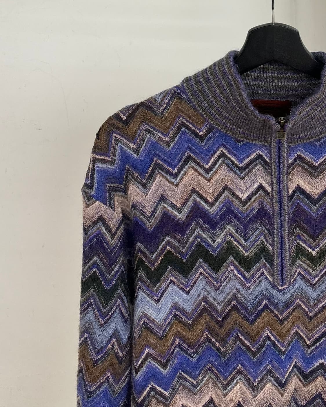 미쏘니 블루 패턴 하프집업 니트 상품이미지3