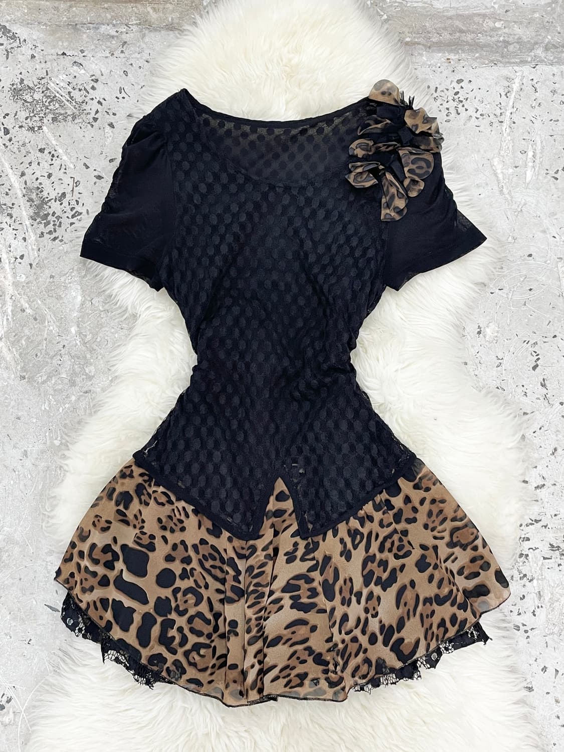 갸루 레오파드 디테일 원피스 상품이미지2