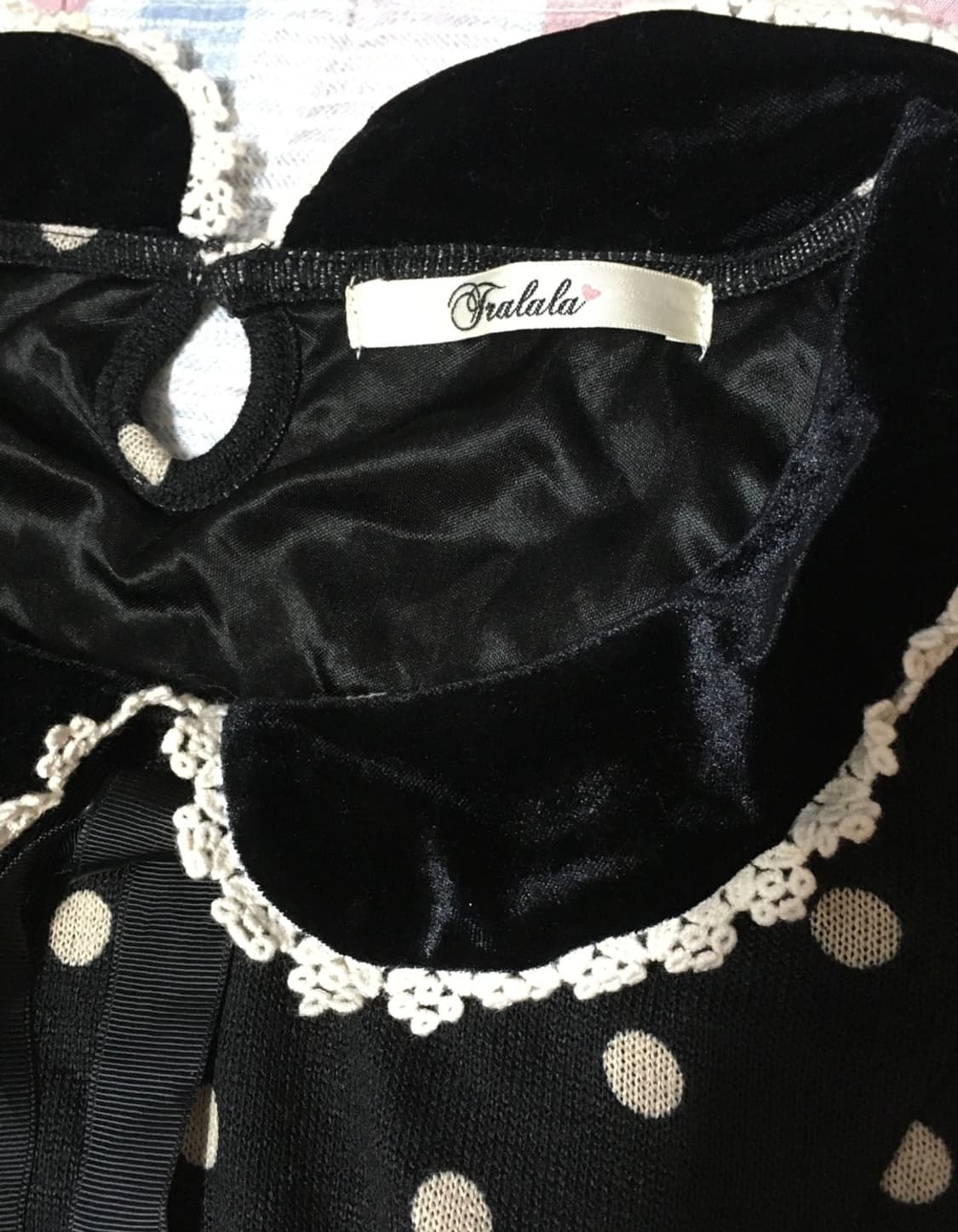 tralala 트랄라라 도트 미니원피스 벨벳 레이스 리본 디테일 빈티지 상품이미지2