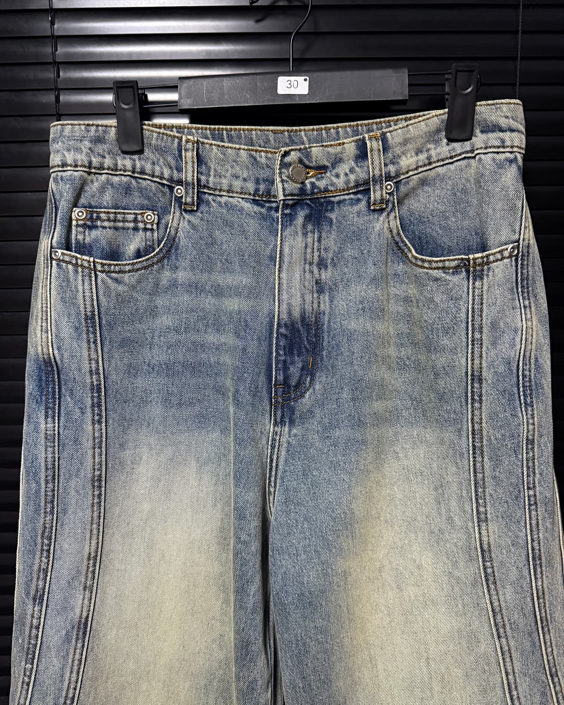 인템포무드 트리플컷 데님 샌드 워싱 워크 팬츠 30 31 커브드 와이드 상품이미지3