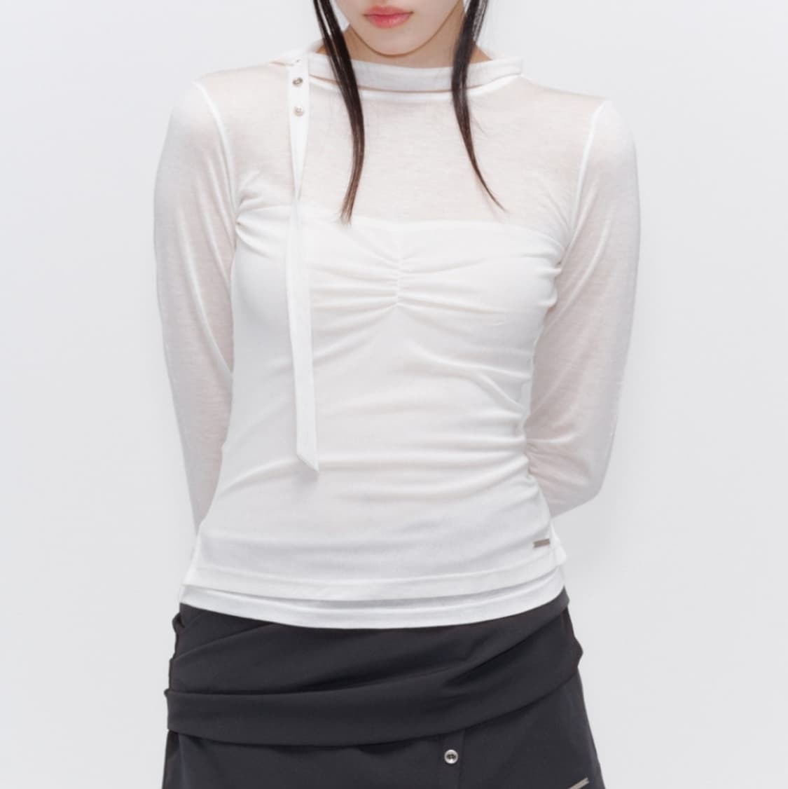 미세키서울 레이어드 스카프 롱슬리브 아이보리 상품이미지2