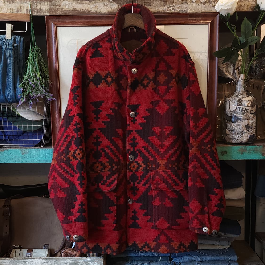 90년대 울리치 아즈텍 패턴 울 오버코트 L 상품이미지2