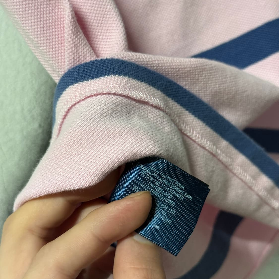 폴로 랄프로렌 베이비 핑크 네이비 스트라이프 반팔 카라 티셔츠 상품이미지8