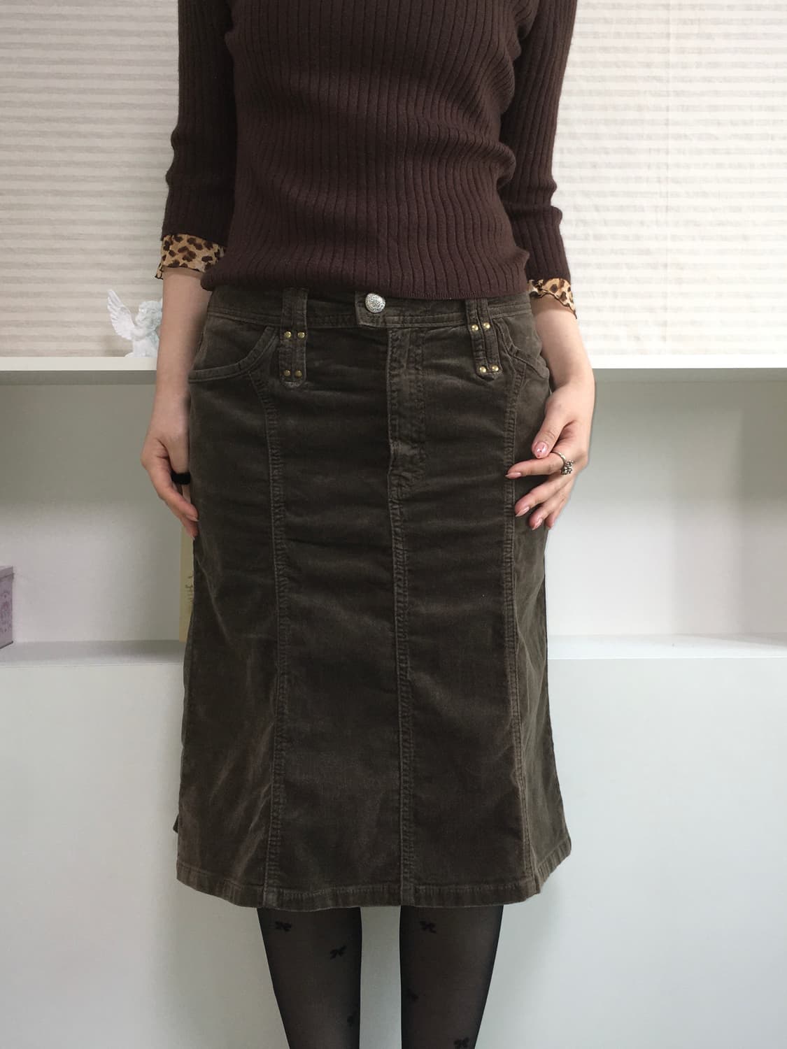 jpn vintage brown stud pocket cargo midi 상품이미지4