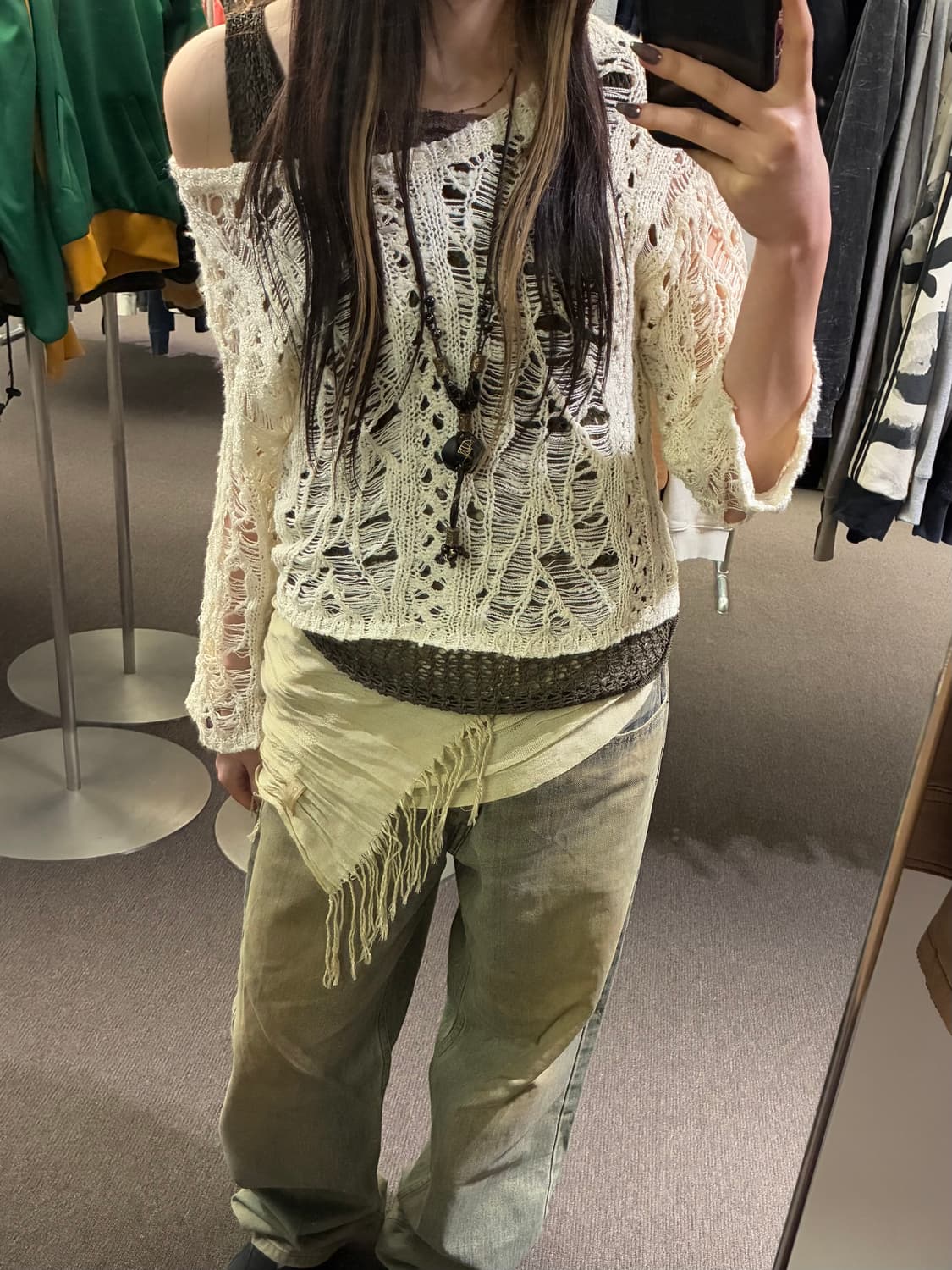 M)Japanese vintage 여성 그런지 아이보리 그물 니트 상품이미지2