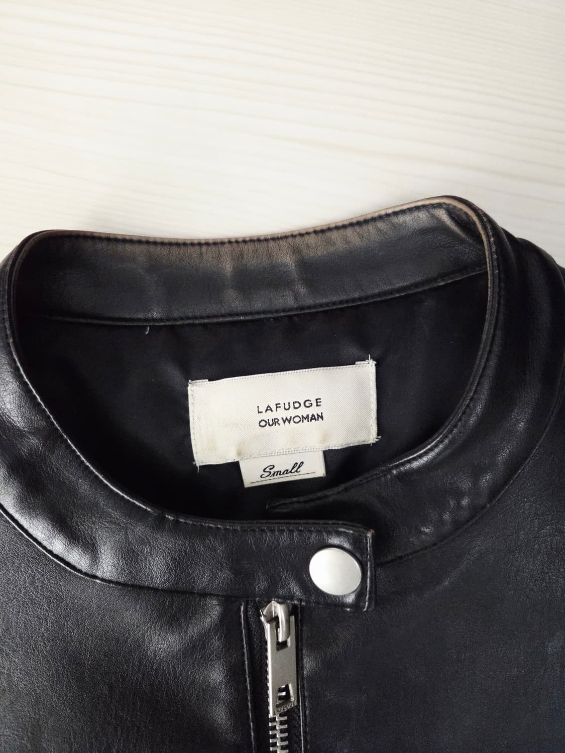 LAFUDGE OUR WOMAN 투톤 리얼레더 라이더 자켓 상품이미지7