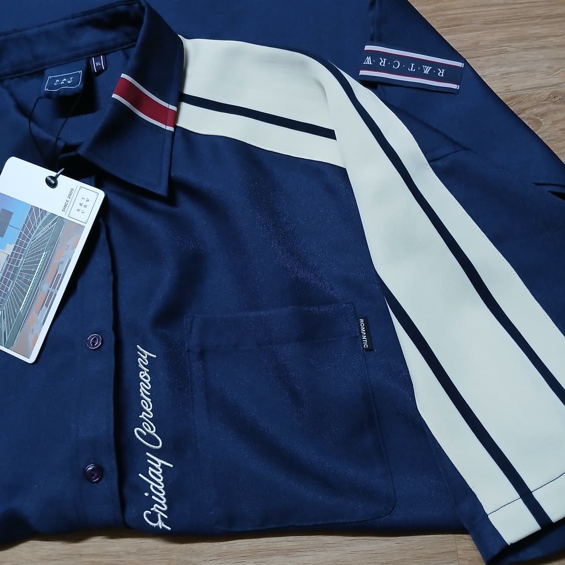 택붙은 미사용 로맨틱크라운 반팔 셔츠 남방 남녀공용 상품이미지6