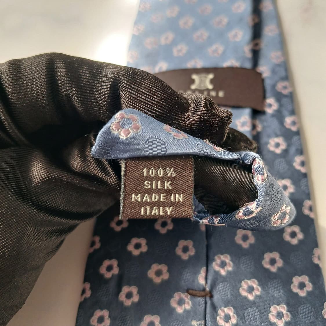 셀린느 실크 블루 플라워 자수 넥타이 9cm B등급 E908 상품이미지7
