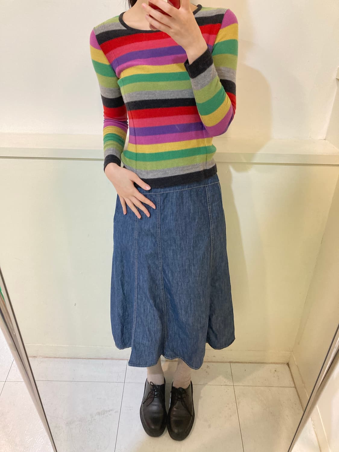울 무지개 스트라이프 저스트핏 니트탑 상품이미지10