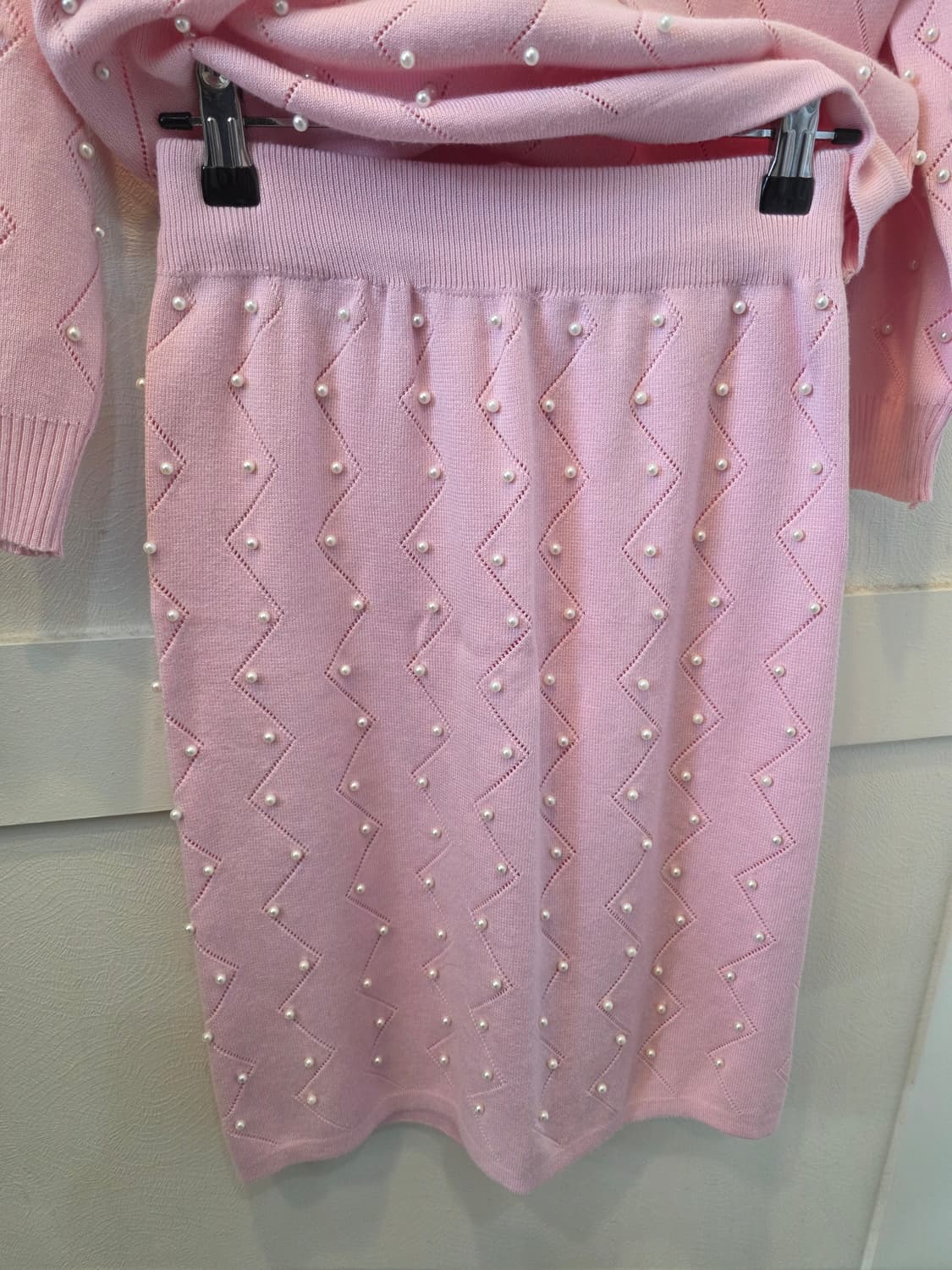 러블리핑크 진주 장식 니트 셋업 상품이미지4