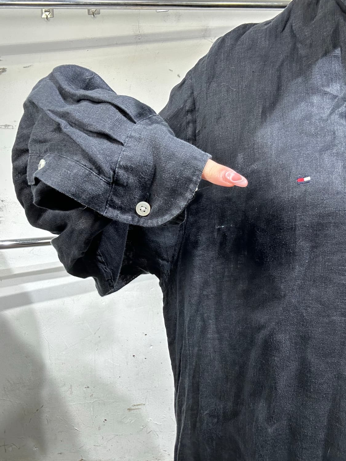 타미 힐피거 블랙 여름 셔츠 린넨 솔리드 셔츠 XXL 상품이미지4