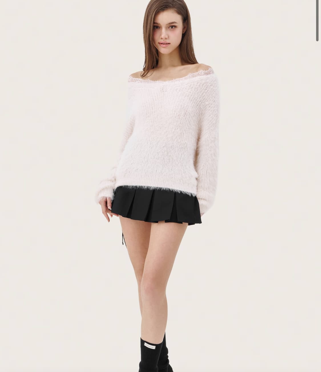 클리시어 블러쉬 레이스 오프숄더 니트 핑크 상품이미지1