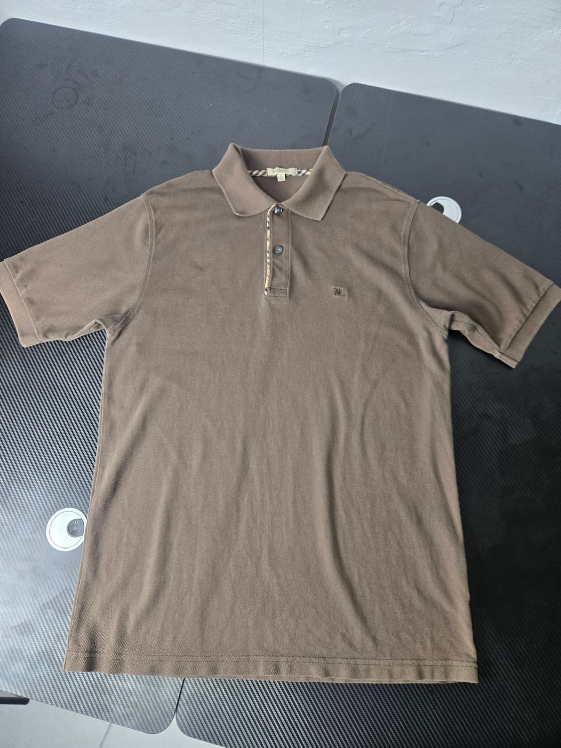버버리 체크 카라 반팔 카라티 브라운 상품이미지2