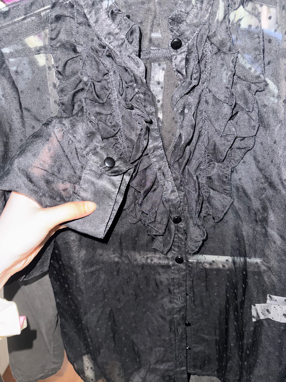 빈티지 땡땡이 시스루 프릴 블라우스 상품이미지3