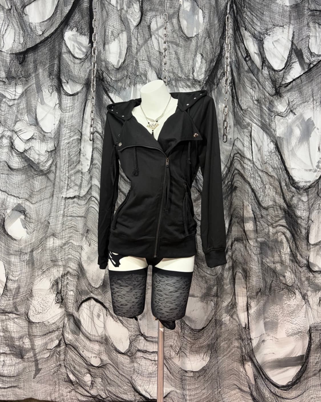 Gothic high neck skull cubic hoodie zip  상품이미지2