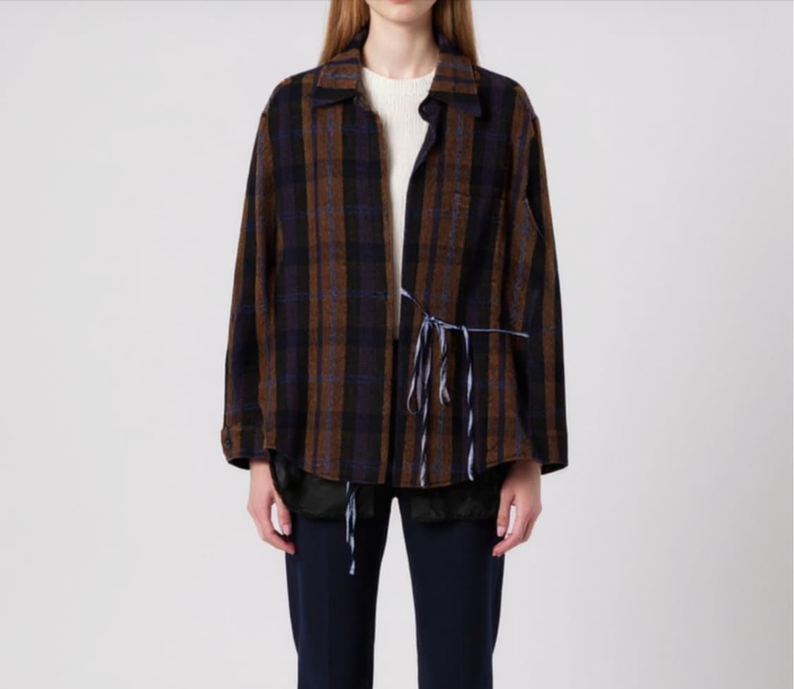 더일마 낙서 백프린팅 체크 오버핏 셔츠 셔킷 자켓 재킷 상품이미지1