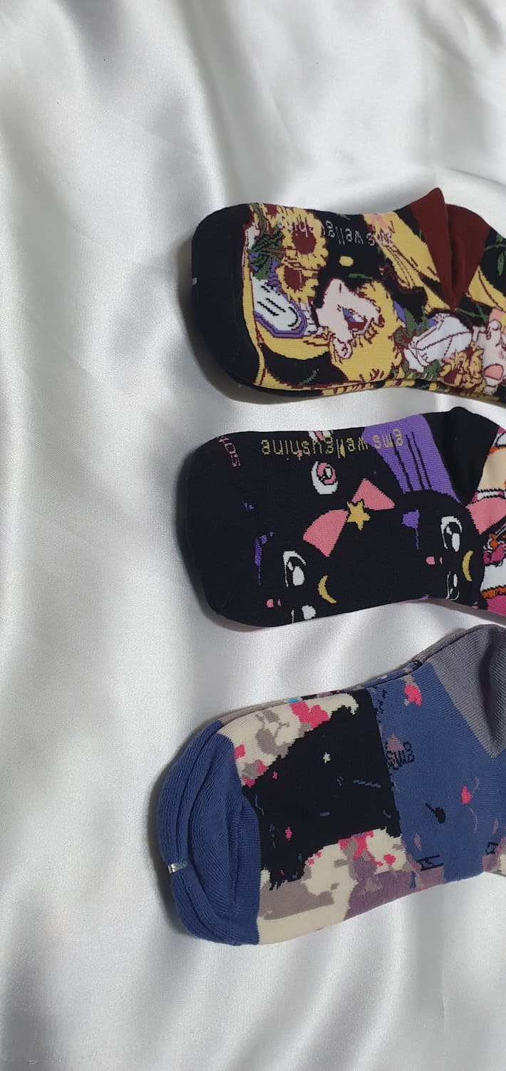 그린 크림베이지 퍼플핑크 해바라기 고양이 소녀 양말 상품이미지2