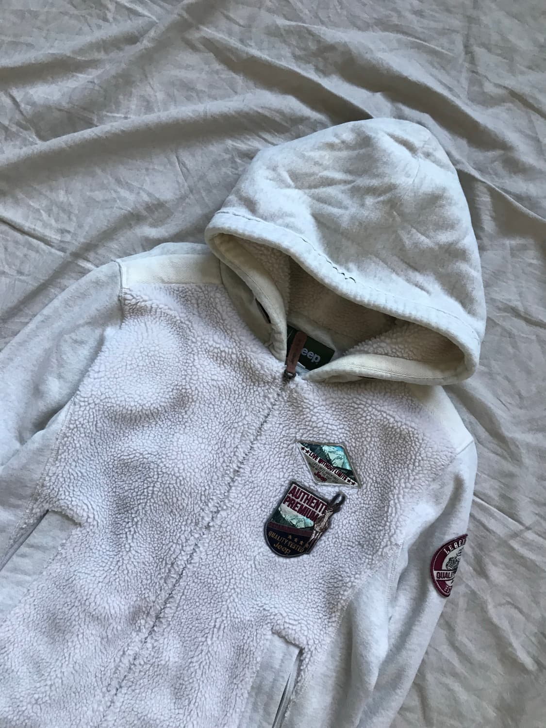 지프 클럽 패치로고 플리스 아이보리 후드집업 기모 상품이미지5