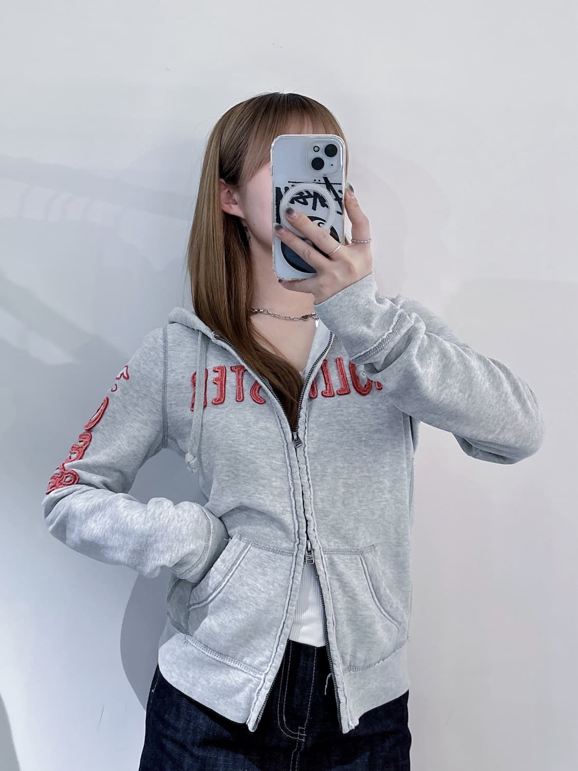 홀리스터 라이트그레이 빅로고 투웨이 후드집업 상품이미지2