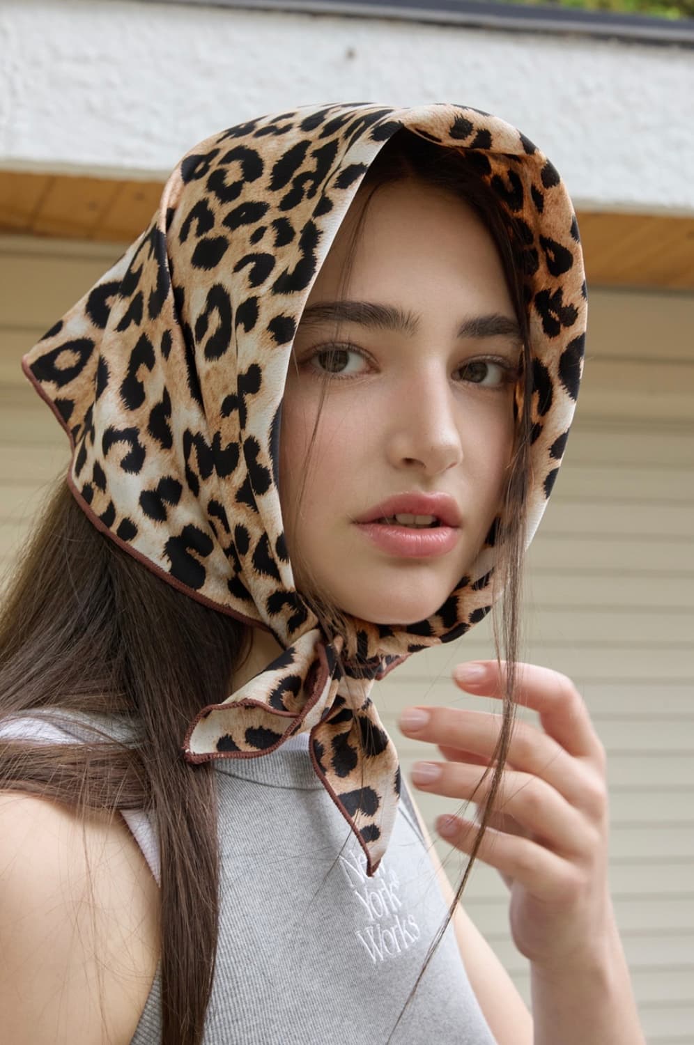 뉴욕웍스 LEOPARD BANDANA SCARF_브라운 상품이미지1