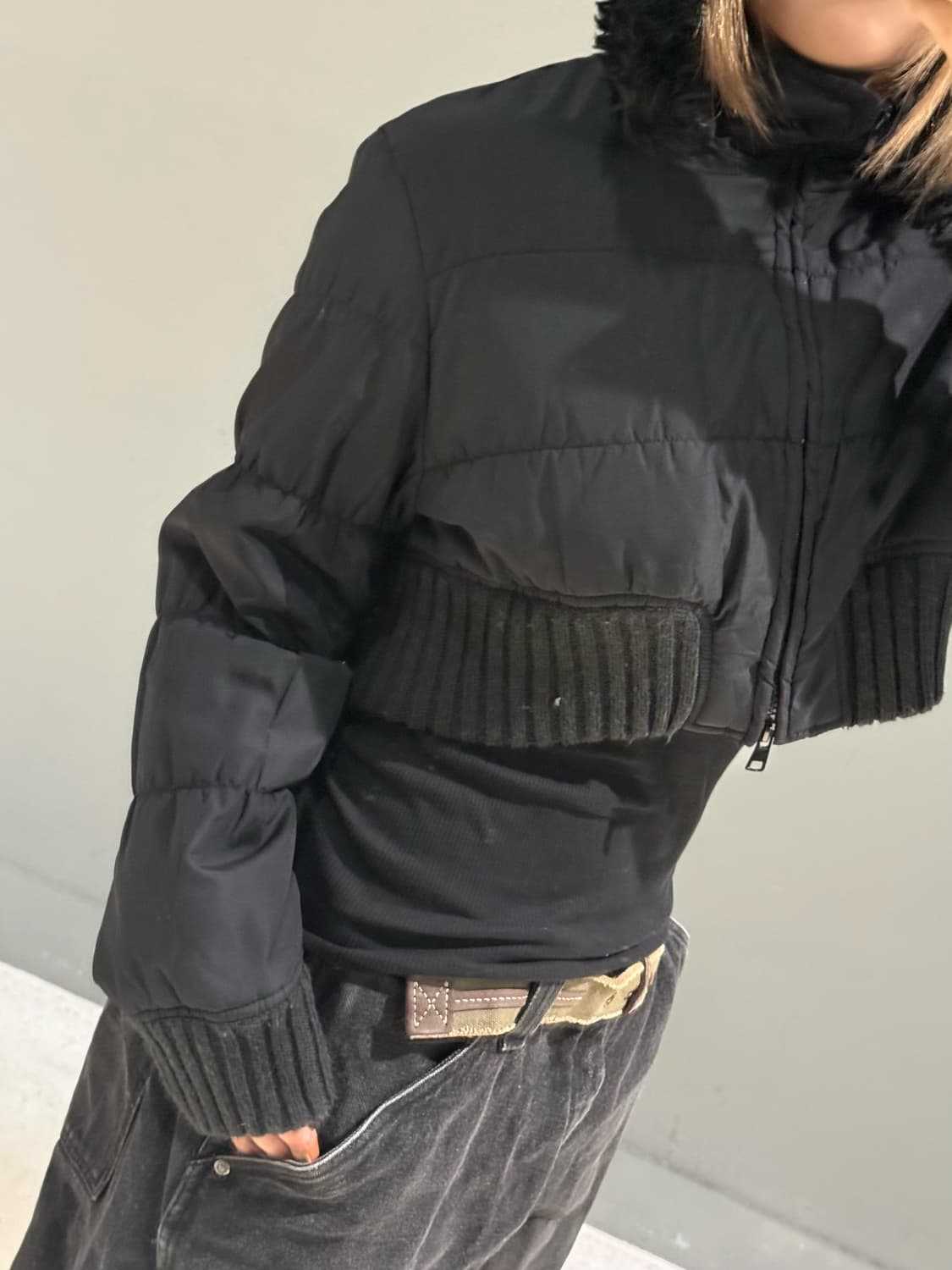 Sky bomber fur trimming crop jumper 상품이미지5