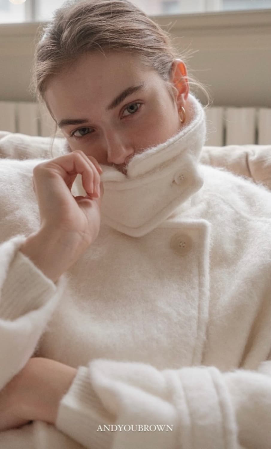 앤유브라운 아이보리 울 하프코트 새상품 상품이미지1