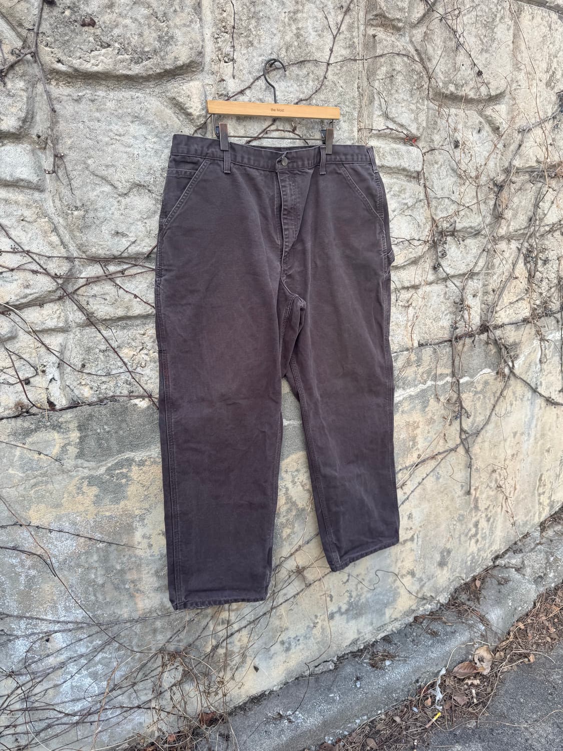 칼하트 빈티지 b11 dkb 다크브라운 페이딩 카펜터 싱글니 워크 팬츠 상품이미지3