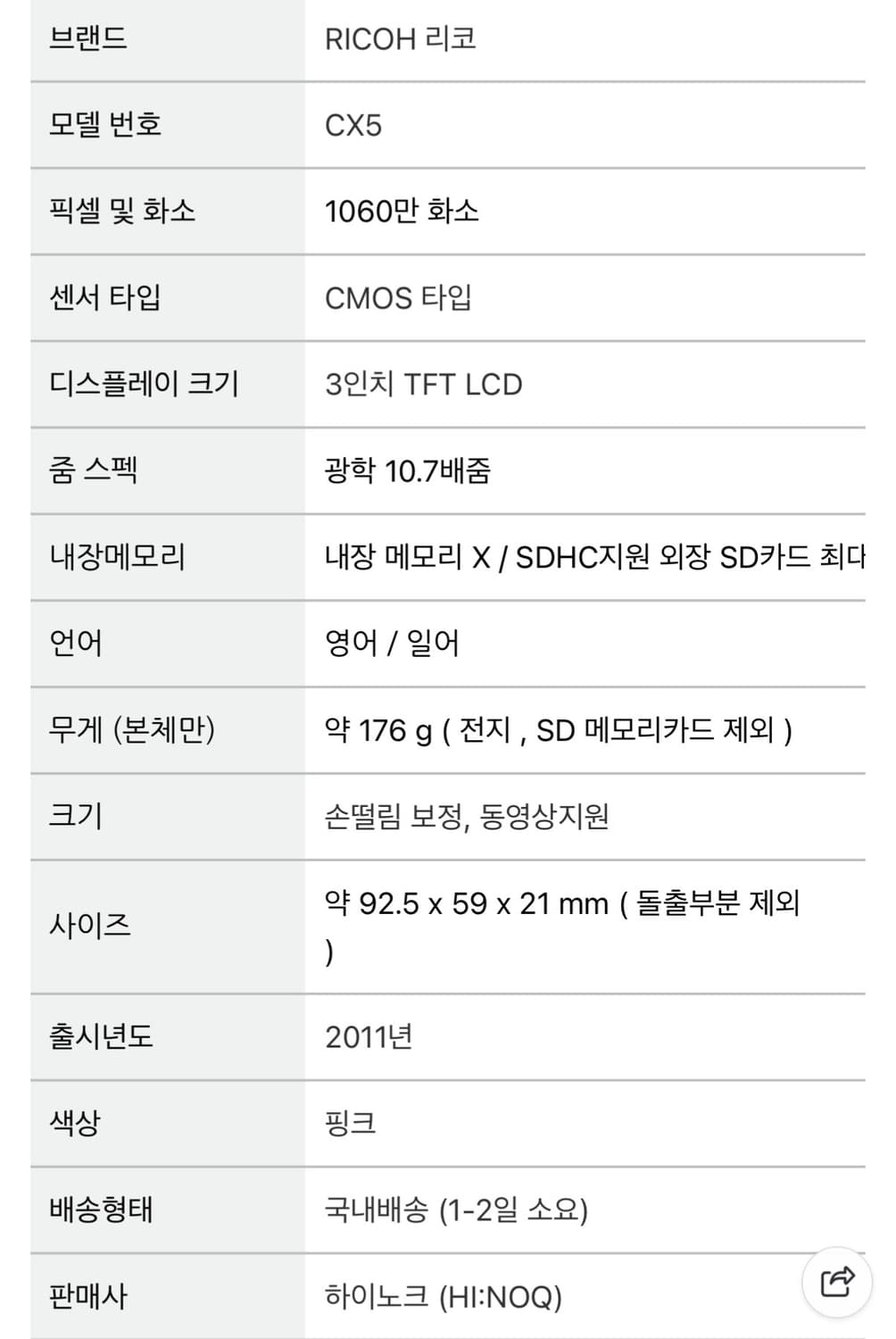 희귀)리코 CX5 핑크색 빈티지 디카 일본어판 바로사용가능 상품이미지9