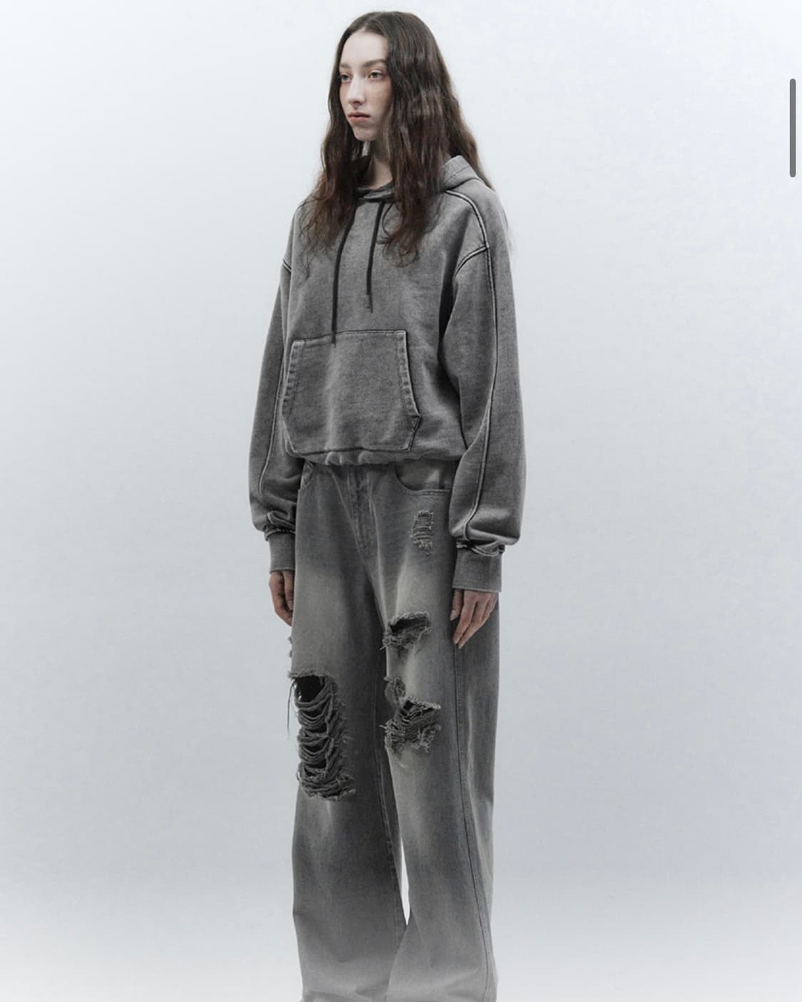 인사일런스우먼 스노우 워시드 크롭 후디 DUSTY GREY 상품이미지3