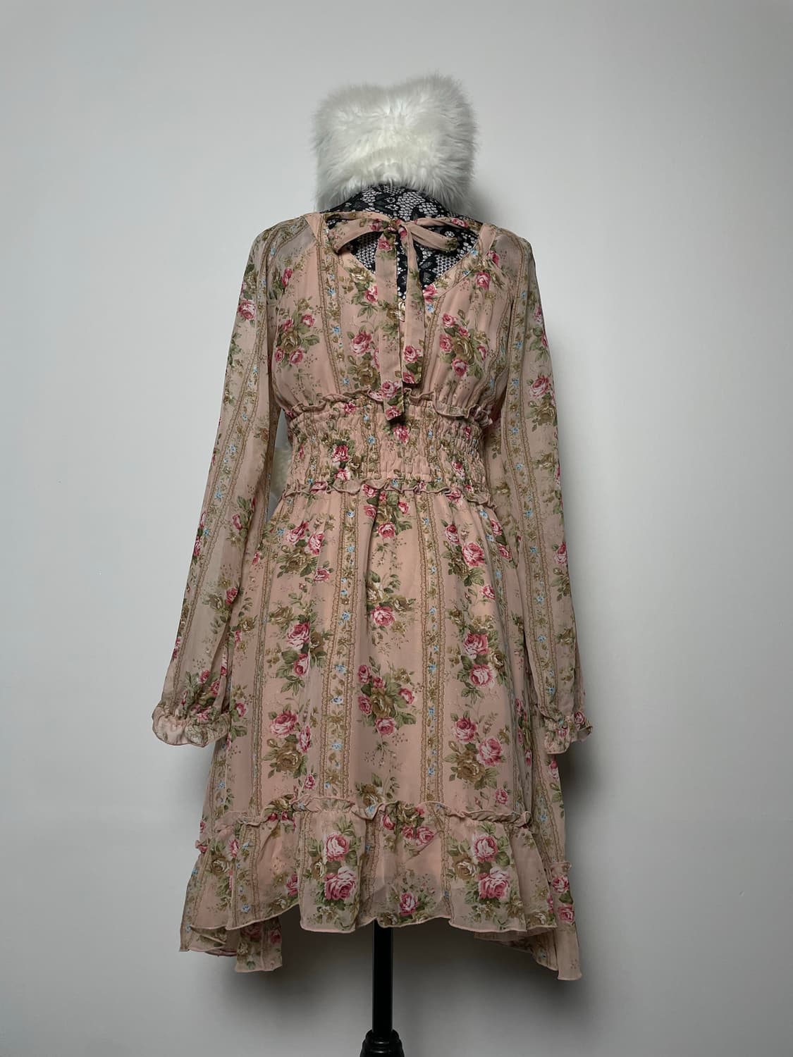 DEARY 디어리 살구색 플라워 패턴 리본 원피스 상품이미지4