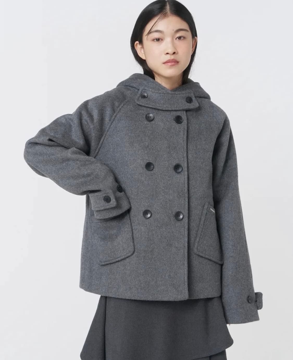 미세키서울 후디 더블 버튼 코트 차콜 상품이미지1