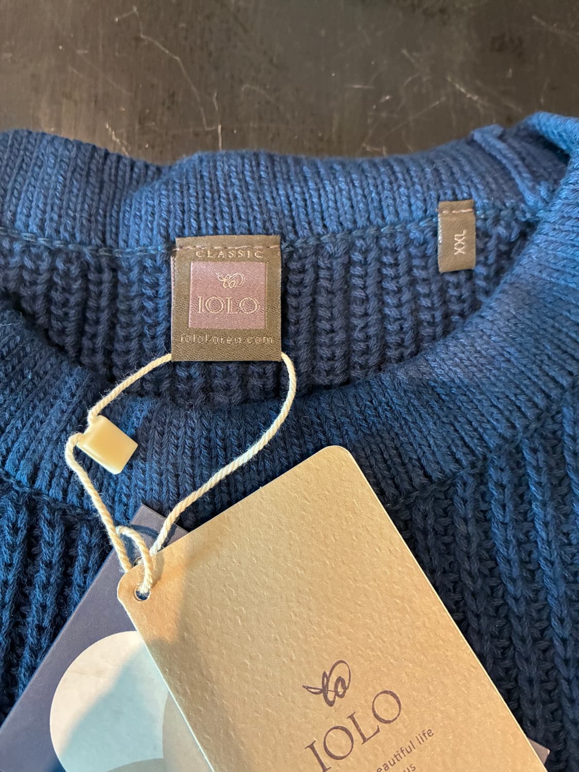 XXL) IOLO 이올로 코튼 반팔 니트 네이비 상품이미지2