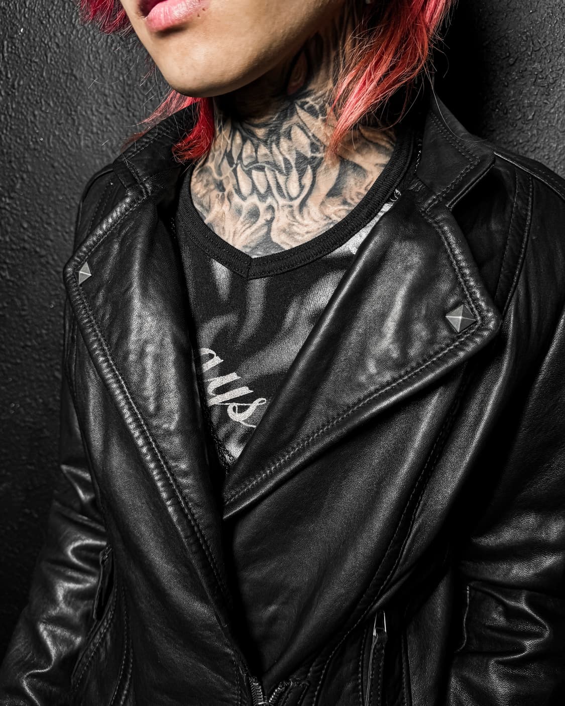 Stud Detail Leather Rider Jacket 상품이미지3