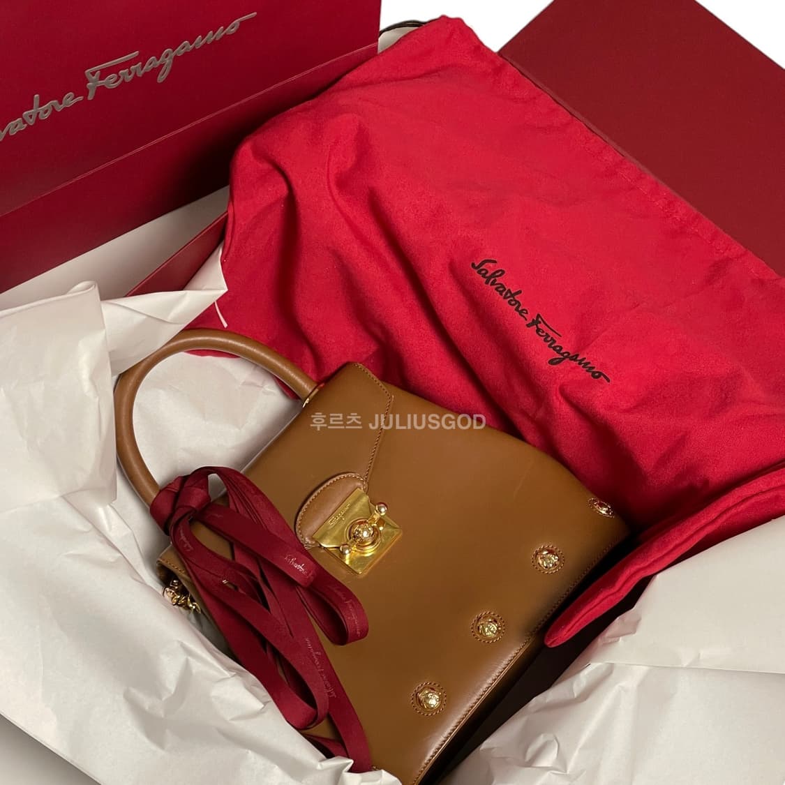 [정품/OS] Ferragamo 페라가모 레더 토트백 체인 크로스백 상품이미지4