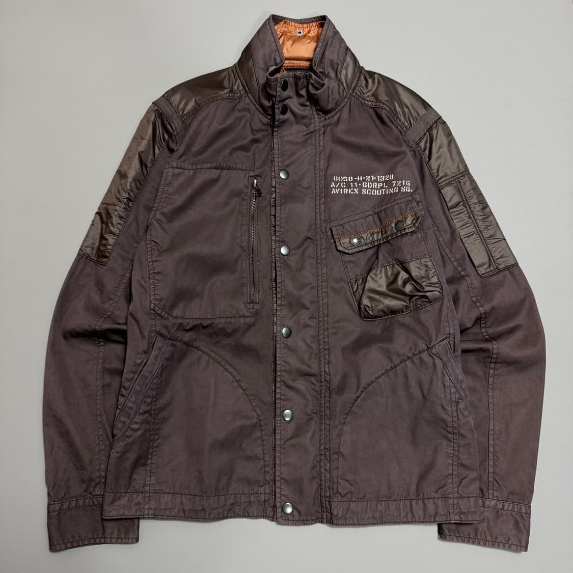 아비렉스 플럼컬러 배색 코튼 나일론 패치워크 히든후드 플라이트 자켓 상품이미지9