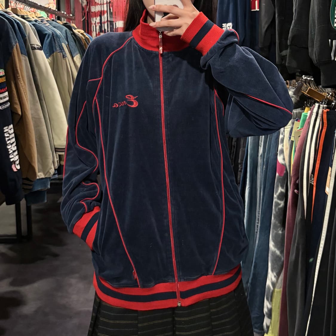 [IM] vtg 벨벳 트랙 자켓 네이비/레드 상품이미지2