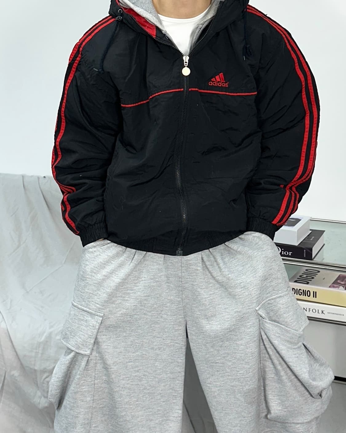 아디다스 90s 블랙 레드 점퍼 L 상품이미지1