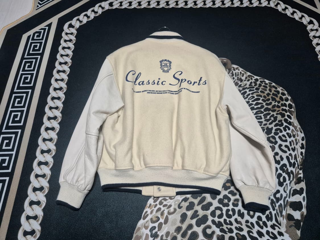 90's VAN JAC 반작 클래식 울 레더 바시티 자켓 L 화이트 상품이미지4