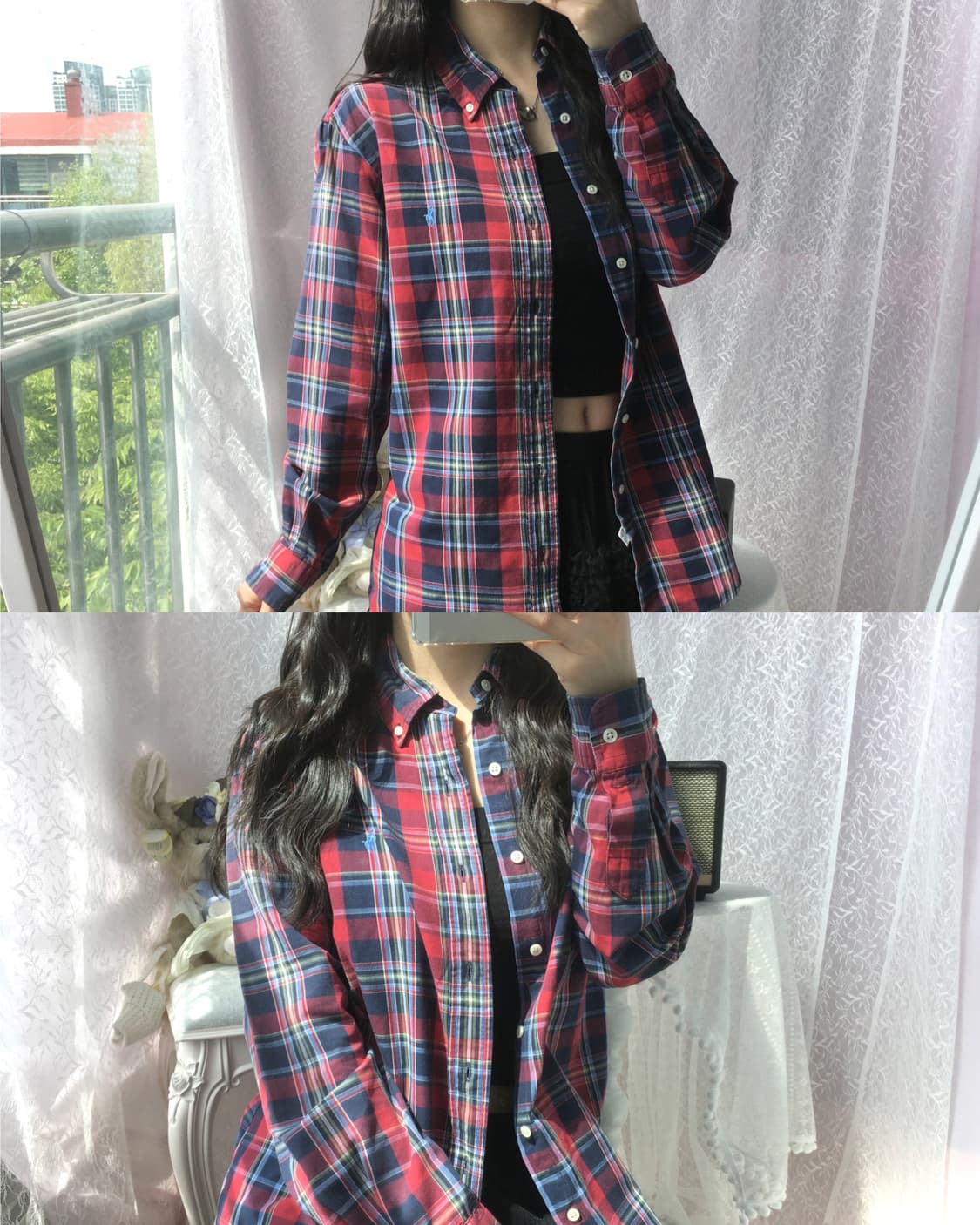 Polo navy red check shirt 상품이미지2