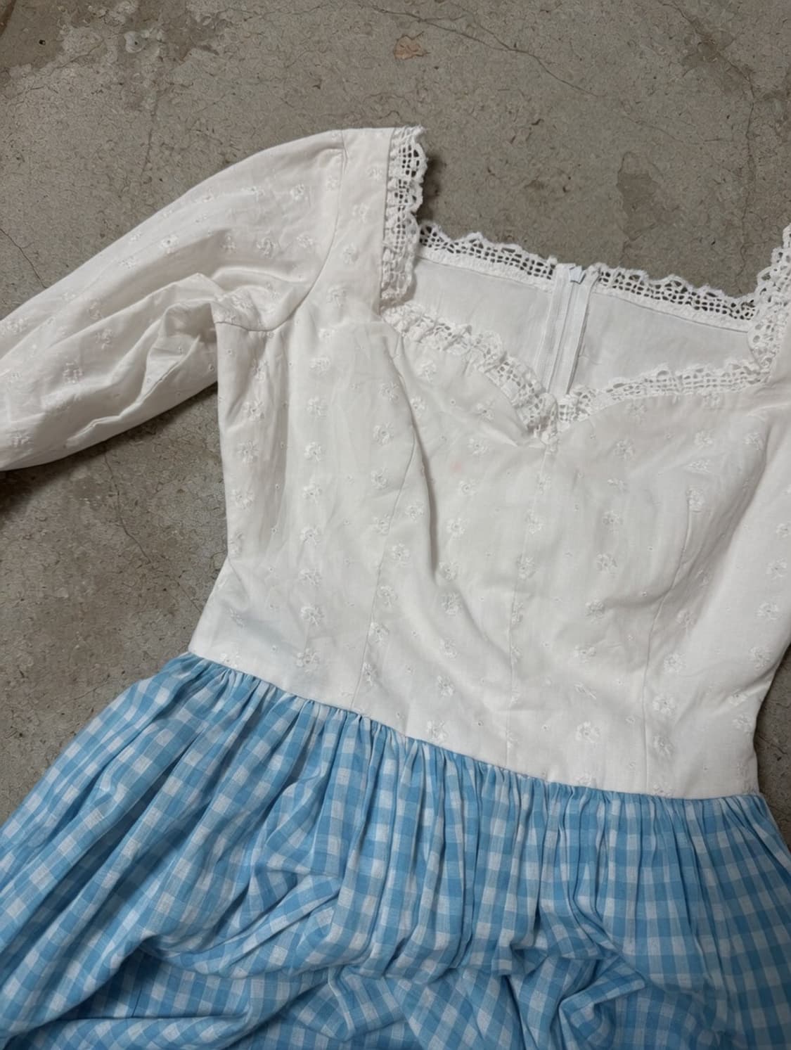70s Prairie Dress 블루킹엄체크 빈티지 드레스 상품이미지6