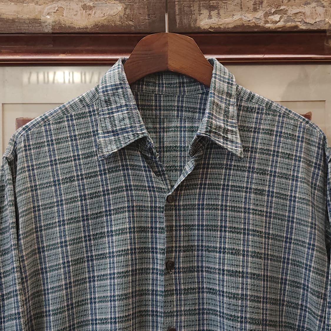 60s 프랑스 워크셔츠 가드너 빈티지 셔츠 그린 롱 튜닉 셔츠 m 상품이미지3