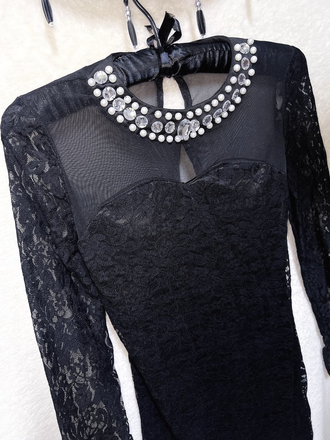 오네갸루 히메 진주 큐빅 블랙 레이스 시스루 망사 원피스 드레스 섹시 상품이미지8