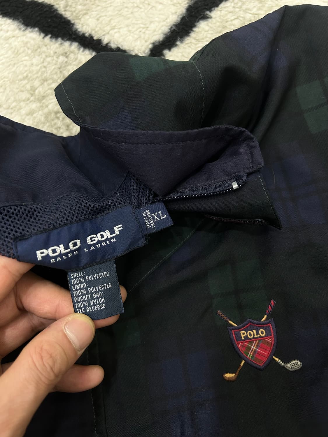 [XL]폴로랄프로렌 Golf 90s 타탄체크 폴리쉘 바람막이 아노락/카키 상품이미지5