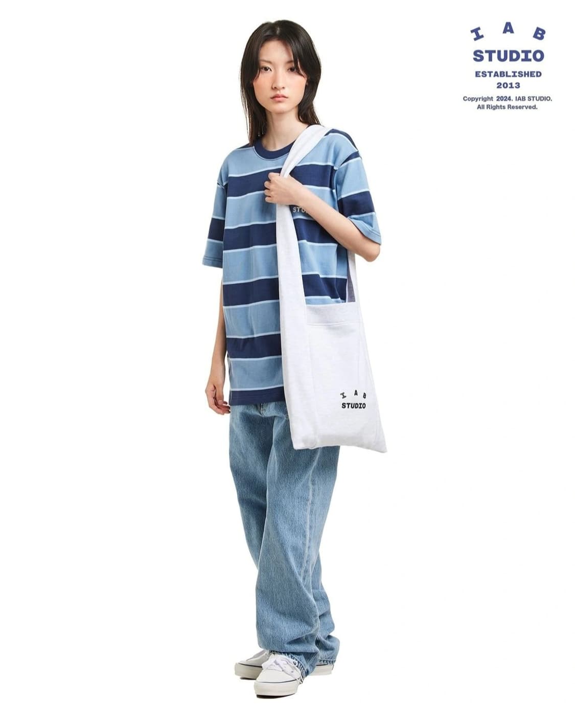 [M]아이앱 스튜디오 스트라이프 티셔츠 블루 화이트 상품이미지4