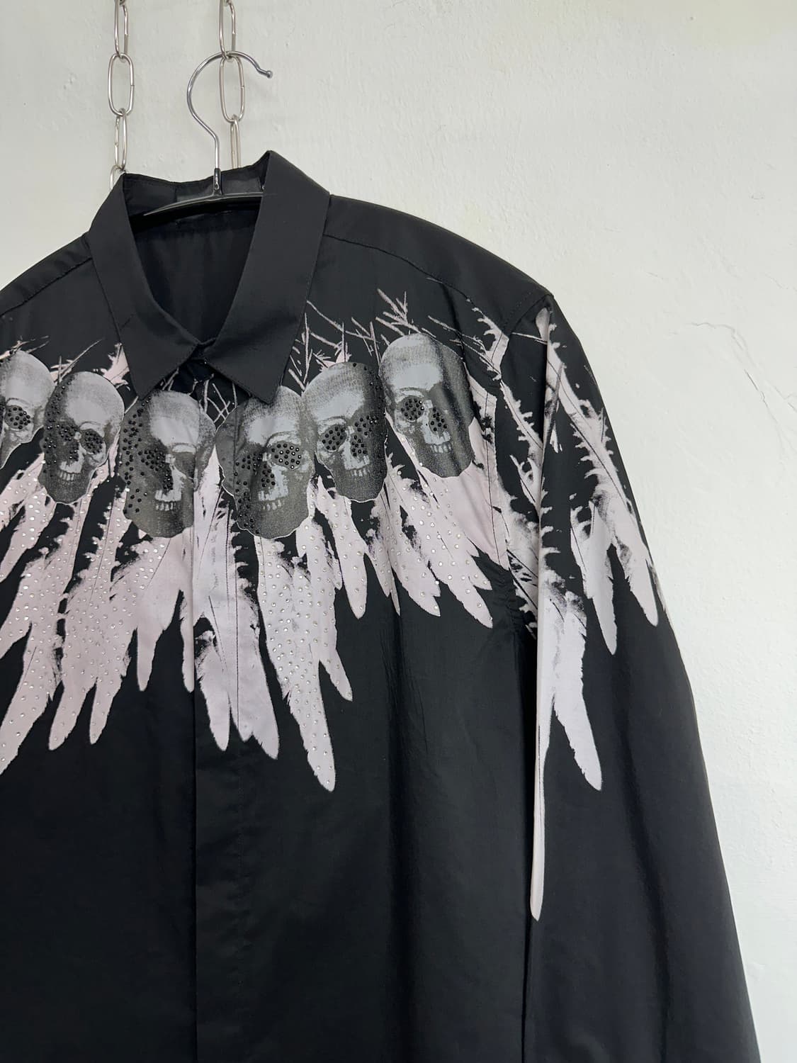 Black Skull & Wing Graphic Rhinestone Sh 상품이미지5