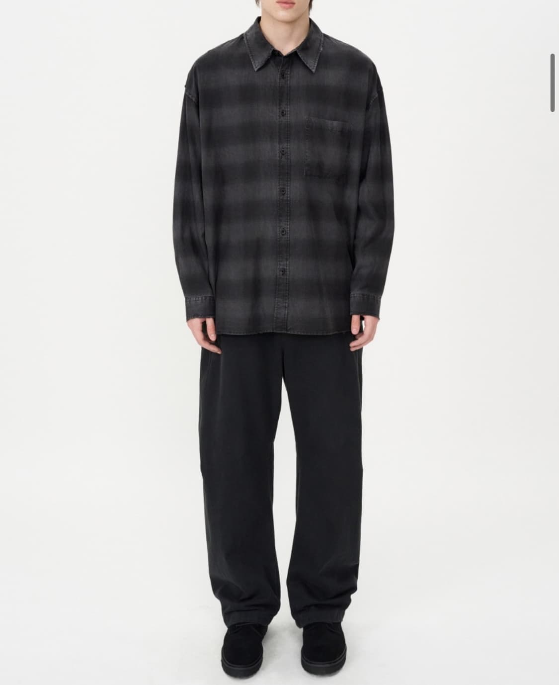 인사일런스 디스트로이드 다잉 체크 셔츠 WASHED BLACK L사이즈 상품이미지4
