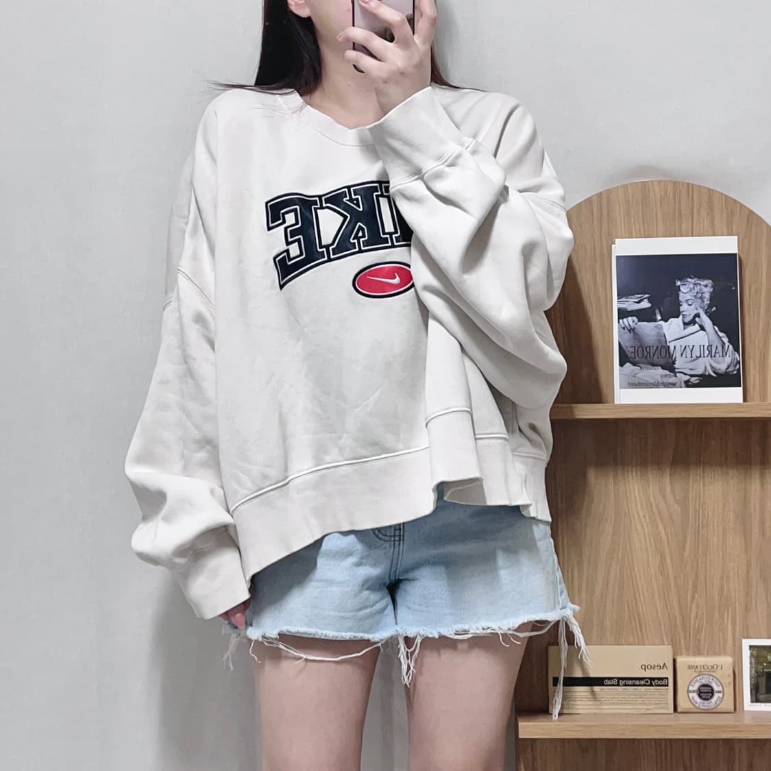 [정품] 나이키 아이보리 블랙 빅로고 기모 맨투맨 [ XL ] 상품이미지3